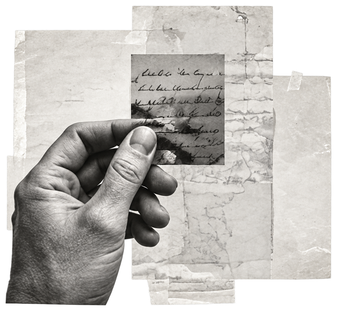 The regenerated paper collage on a dark background, showing its transparent edges